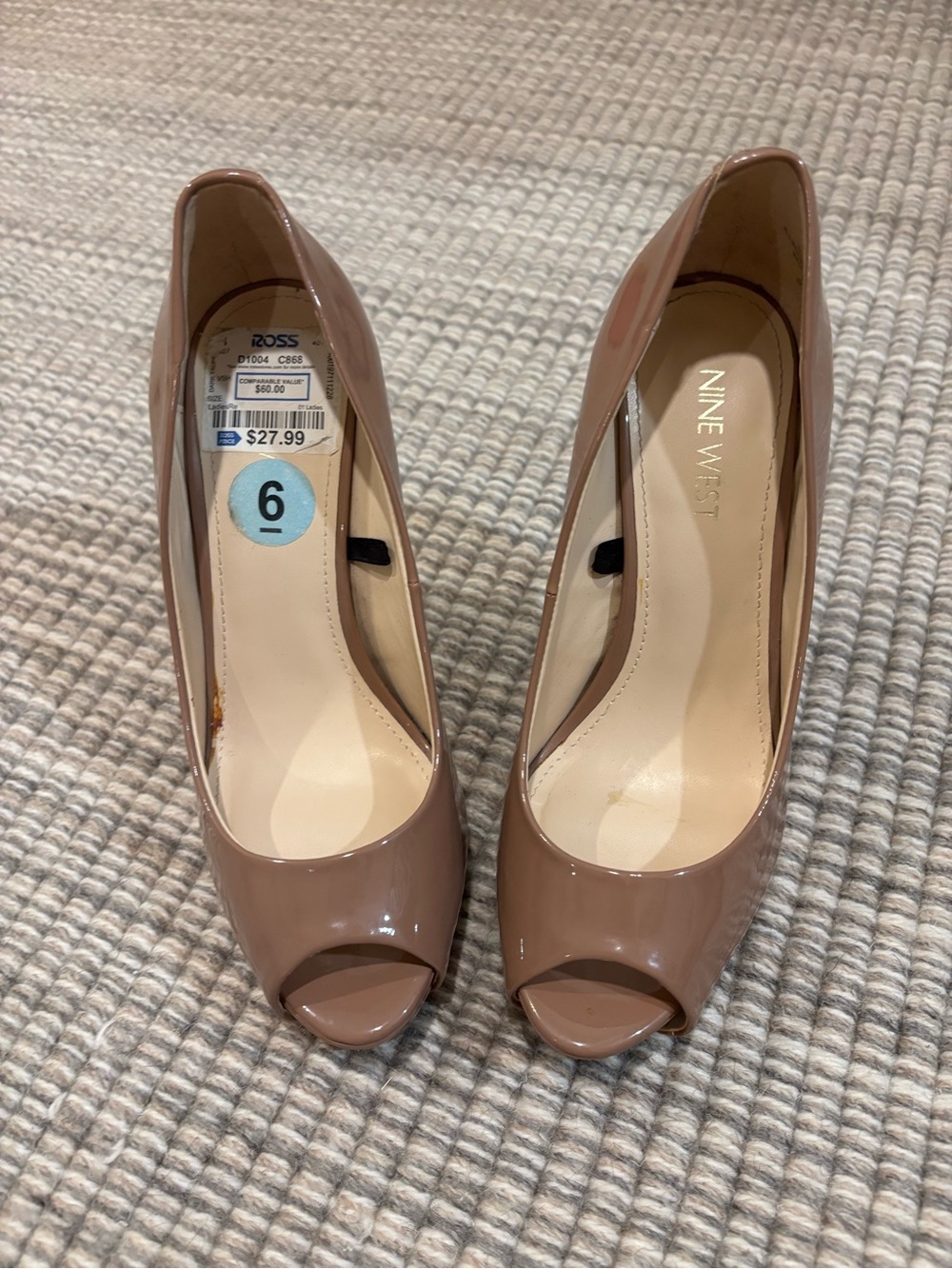 Nine West Patent Pointed-Toe Pumps in Taupe
